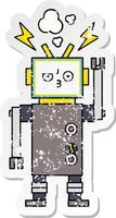 distressed sticker of a cute cartoon robot vector