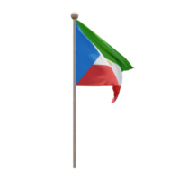 Equatorial Guinea 3d illustration flag on pole. Wood flagpole png