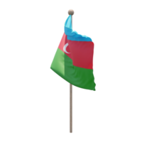 Azerbaijan 3d illustration flag on pole. Wood flagpole png
