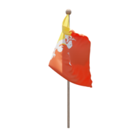 bhutan 3d illustration flagga på Pol. trä flaggstång png