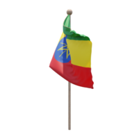 Ethiopia 3d illustration flag on pole. Wood flagpole png