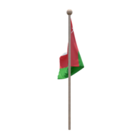 Oman 3d illustration flag on pole. Wood flagpole png