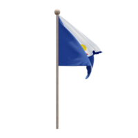 Saint Martin 3D-Darstellung Flagge auf der Stange. Fahnenmast aus Holz png