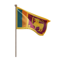 Sri Lanka 3d illustration flag on pole. Wood flagpole png