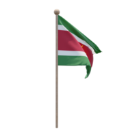 Suriname 3d illustration flag on pole. Wood flagpole png