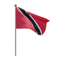 Trinidad and Tobago 3d illustration flag on pole. Wood flagpole png