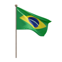 bandeira de ilustração 3d do brasil no poste. mastro de madeira