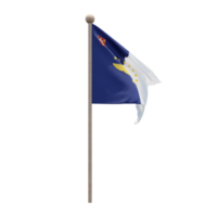 Azores 3d illustration flag on pole. Wood flagpole png