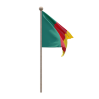 Cameroon 3d illustration flag on pole. Wood flagpole png