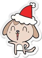 cute sticker cartoon of a dog wearing santa hat vector