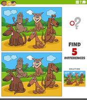 differences game with cartoon dogs in the park vector