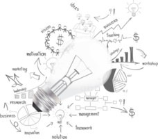 Creative light bulb idea with drawing charts and graphs png