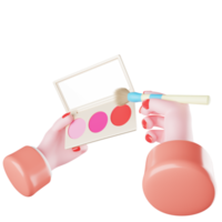 objeto 3d mão blush e pincel png