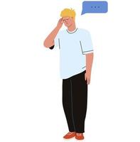 Man with a thoutful expression. Confused, doubtful person. Contemplation. Thinking man. Flat vector illustration.