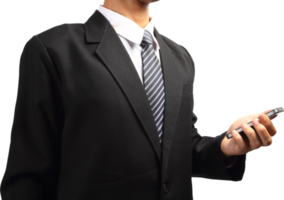 Business Man holding smart phone isolated png