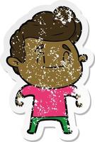 distressed sticker of a happy cartoon man vector