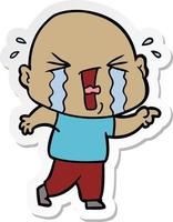 sticker of a cartoon crying bald man vector