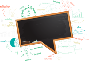 speech bubble blackboard with drawing chart and graph isolated png