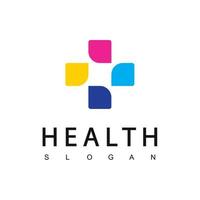 plantilla de logotipo de atención médica, concepto divertido y amigable usando un símbolo de cruz colorido vector