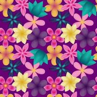 Exotic flowers seamless pattern on purple background. Bright Vector illustration.