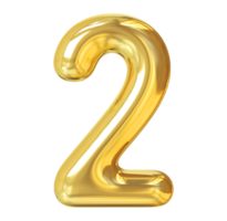 numero 2 3d oro png