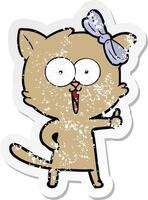 distressed sticker of a cartoon cat vector