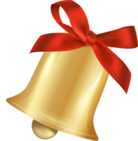 campana dorada de navidad con lazo rojo png