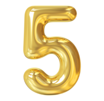 3d number 5 golden png