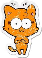 distressed sticker of a cartoon surprised cat vector