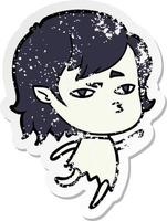 distressed sticker of a cartoon vampire girl vector