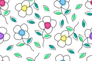 Plumeria flowers in art drawing style seamless pattern. Minimalist black line sketch on white background. vector