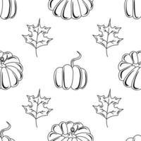 Seasonal autumn pumpkin and leaves vector seamless pattern