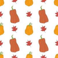 Seasonal autumn pumpkin and leaves vector seamless pattern