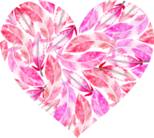 Beautiful heart made of watercolor pink feathers png