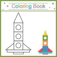 Coloring book for kids rocket, black contour line, vector isolated doodle illustration