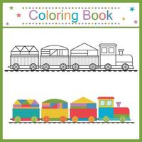 libro de colorear para tren infantil, línea de contorno negra, ilustración de garabato aislado vectorial vector