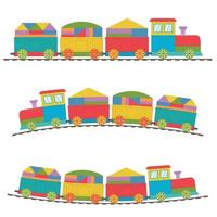 Wooden train with wagons loaded with cubes, color vector illustration in flat style