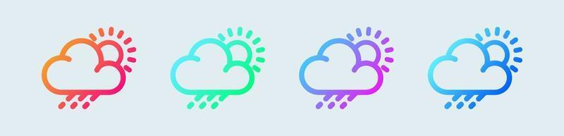 icono de la línea meteorológica en colores degradados. nubes lluviosas signos ilustración vectorial. vector