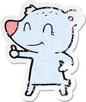 distressed sticker of a cartoon bear giving thumbs up sign vector