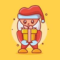 cute santa claus character mascot holding Christmas present isolated cartoon in flat style design vector