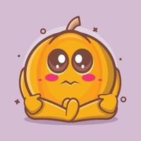 cute pumpkin fruit character mascot with sad expression isolated cartoon in flat style design vector