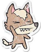 distressed sticker of a angry wolf cartoon vector