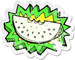 retro distressed sticker of a cartoon melon slice vector