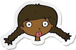 sticker of a cartoon confused female face vector