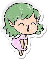 distressed sticker of a cartoon elf girl vector