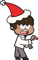 worried line drawing of a boy wearing santa hat vector