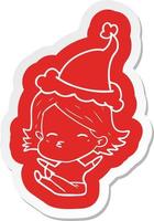 cartoon  sticker of a woman sitting wearing santa hat vector