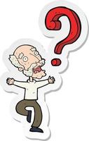 sticker of a cartoon old man with question vector