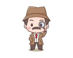 Cute detective cartoon mascot character. Chibi illustration vector art. Profession Icon Concept Isolated. Flat logo Cartoon Style