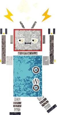 retro illustration style cartoon robot